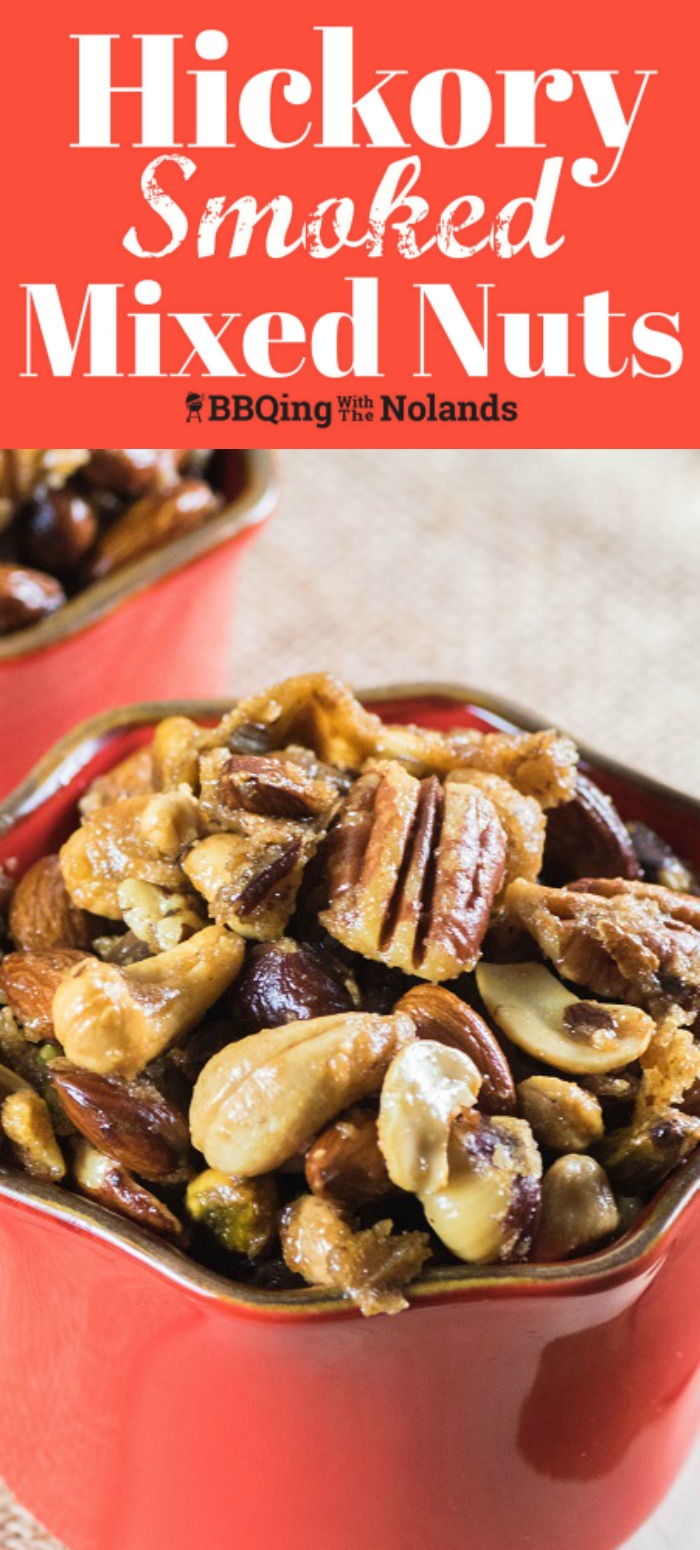 These Hickory Smoked Mixed Nuts have the perfect sweet and spicy combination that everyone will love! #smoked #mixednuts #smoker #hickory