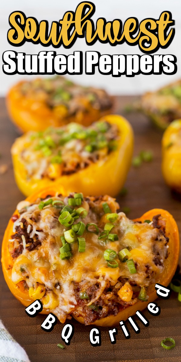 Grilled southwest stuffed peppers are perfect for any bbq gathering #grilledpeppers #southwestgrilledpeppers #stuffedpeppers