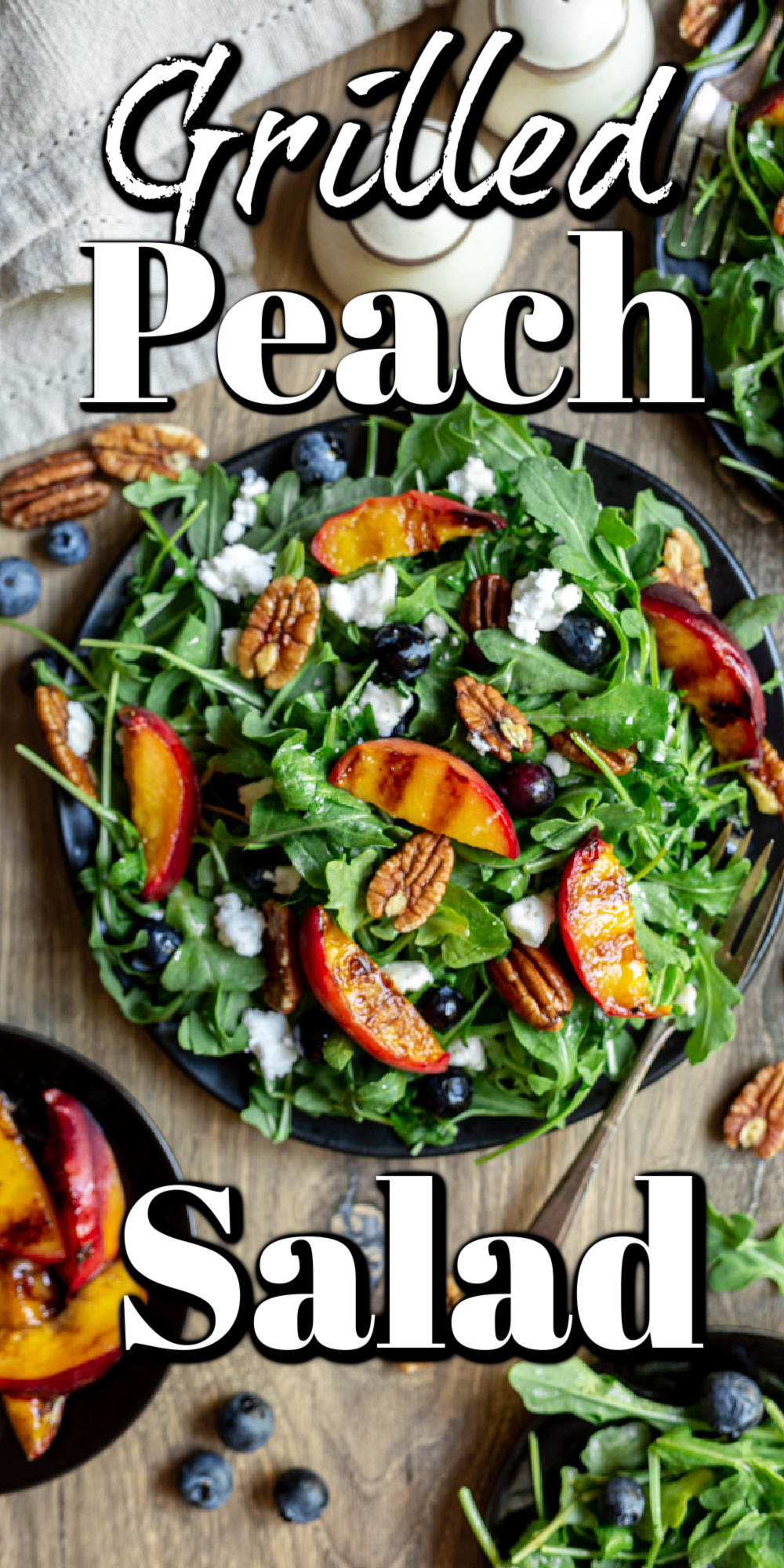 The grilled peach in this salad brings such a wonderful sweet flavor to this salad. Paired with the spicy taste of the arugula, it is the perfect simple summer dish!